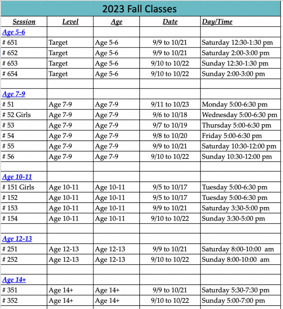 Fall 2023 Schedule